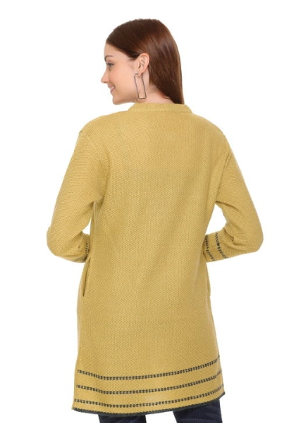 CLAPTON Women Round Neck Yellow Full Sleeve With Pocket Wool Cardigan (Outer Long) - L, Yellow, Wool, Pack of1